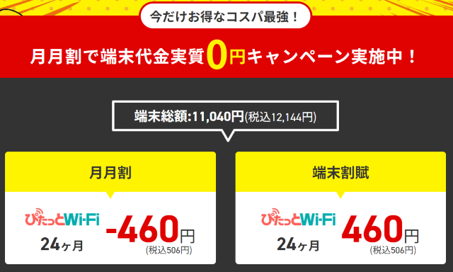 ぴたっとWiFiは端末代金が実質無料