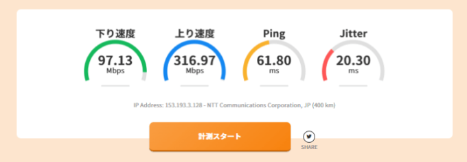 測定結果が表示される